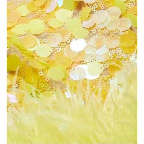 Bronx and Banco Izzy Sequin Feather Minidress yellow halter NEW size US 6 AU 10 - Picture 5 of 13